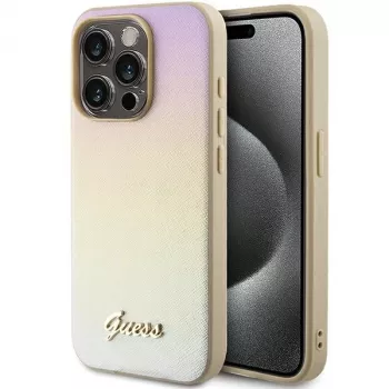 Guess GUHCP14LPSAIRSD iPhone 14 Pro 6,1 inch gouden hardcase Saffiano Iridescent Script