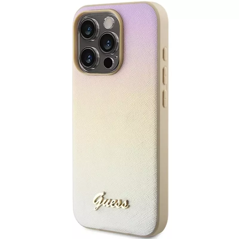 Guess GUHCP14XPSAIRSD Saffiano Iridescent Script hardcase voor Apple iPhone 14 Pro Max 6,7 inch - goud