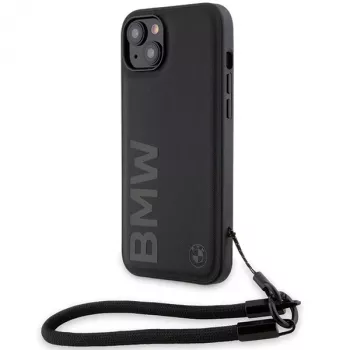 BMW Signature Leather Wordmark Cord Hard Case voor iPhone 15 Plus / 14 Plus 6,7 inch - zwart