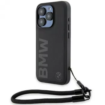 BMW Signature Leather Wordmark Cord hardcase voor iPhone 15 Pro 6,1 inch zwart