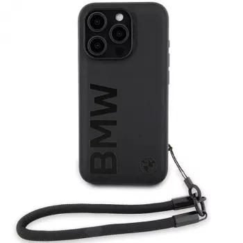 BMW Signature Leather Wordmark Cord hardcase voor iPhone 15 Pro 6,1 inch zwart