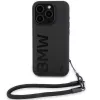 BMW Signature Leather Hard Case voor iPhone 15 Pro Max 6,7 inch zwart met koord