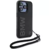 BMW Signature Leather Hard Case voor iPhone 15 Pro Max 6,7 inch zwart met koord