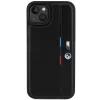 BMW M Collection Hardcase voor iPhone 15 Plus / 14 Plus 6,7 inch zwart geperforeerd Tricolor Line