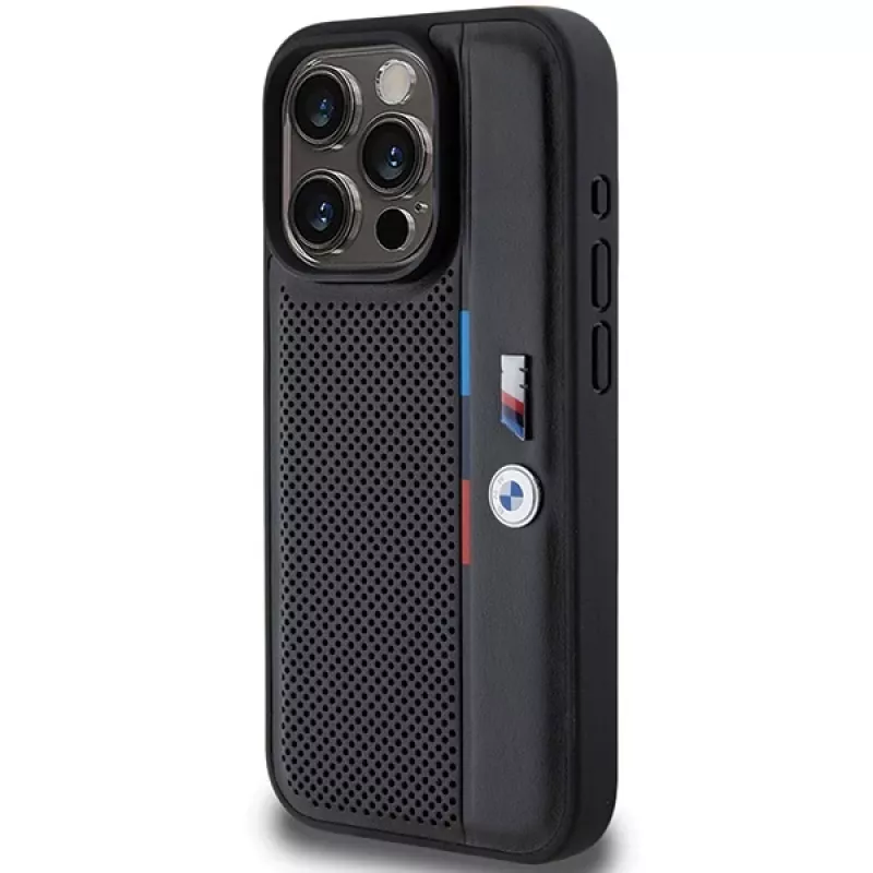 BMW Perforated Tricolor Line hardcase voor Apple iPhone 15 Pro 6,1 inch zwart