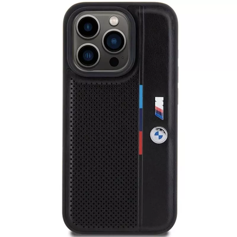 BMW Perforated Tricolor Line hardcase voor Apple iPhone 15 Pro 6,1 inch zwart