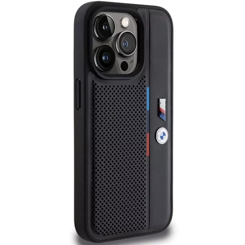 BMW Perforated Tricolor Line hardcase voor Apple iPhone 15 Pro 6,1 inch zwart