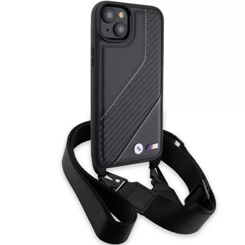BMW BMHCP15S23PSCCK iPhone 15 / 14 / 13 zwart hardcase M Edition Carbon Stripe & Strap