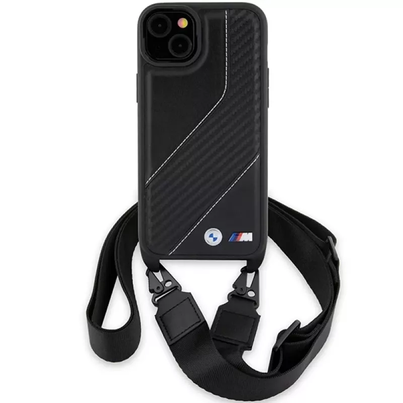 BMW M Edition Carbon Stripe & Strap Hard Case voor iPhone 15 Plus / 14 Plus 6,7 inch zwart