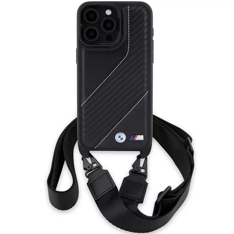 BMW BMHCP15L23PSCCK iPhone 15 Pro 6,1 inch zwart hardcase M Edition Carbon Stripe & Strap