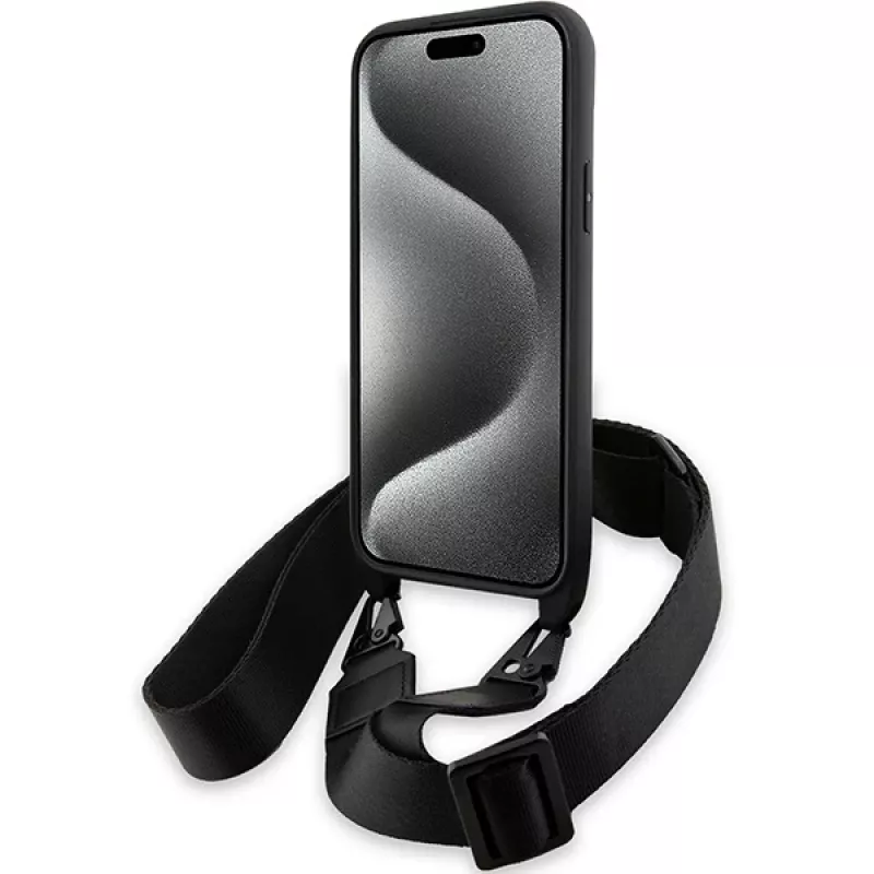 BMW BMHCP15S23PSVTK iPhone 15 / 14 / 13 zwart hardcase M Edition Carbon Tricolor Lines & Strap