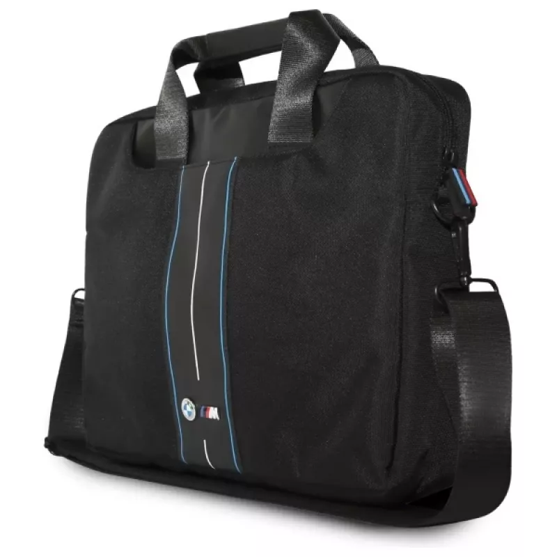 BMW laptoptas 16 inch zwart nylon blauwe streep
