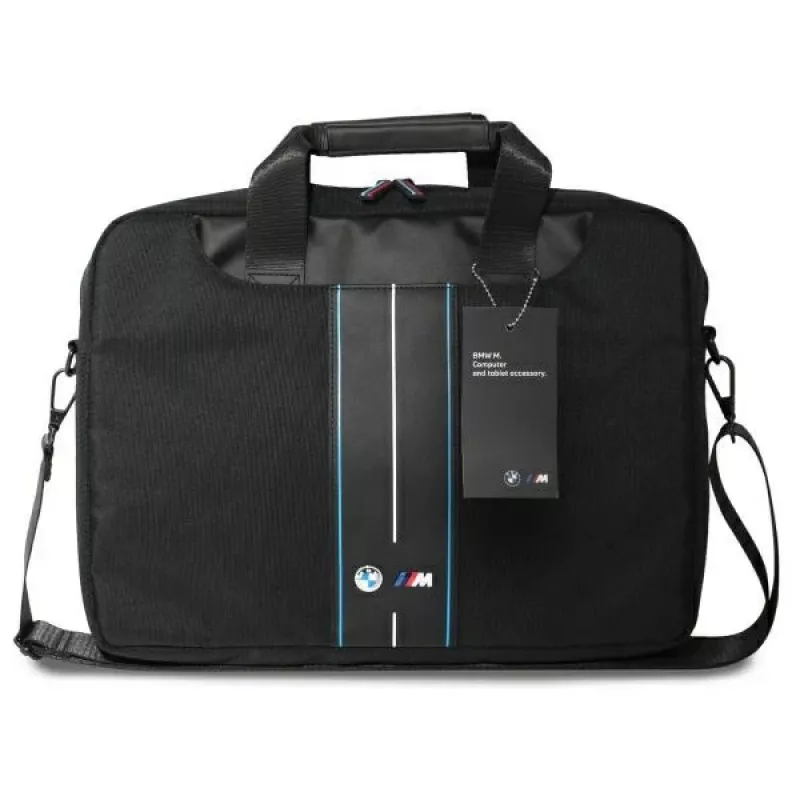 BMW laptoptas 16 inch zwart nylon blauwe streep