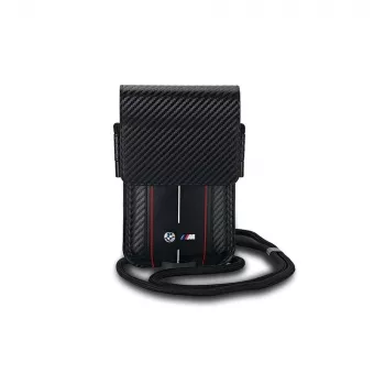 BMW portemonnee met schouderband voor iPhone 15 Pro Max - zwart carbon rode strepen