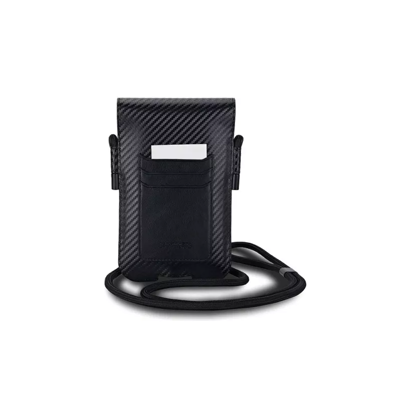 BMW portemonnee met schouderband voor iPhone 15 Pro Max - zwart carbon rode strepen