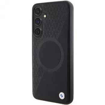 BMW Signature leer half textuur & cirkel MagSafe hardcase voor Samsung Galaxy S24 S921 zwart