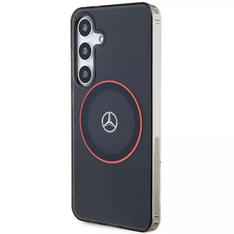 Mercedes-Benz S24 hardcase double layer met rode MagSafe voor Samsung Galaxy S24 - zwart