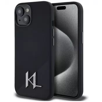 KARL LAGERFELD silicone Shadow Metal Initial MagSafe case voor iPhone 15 zwart