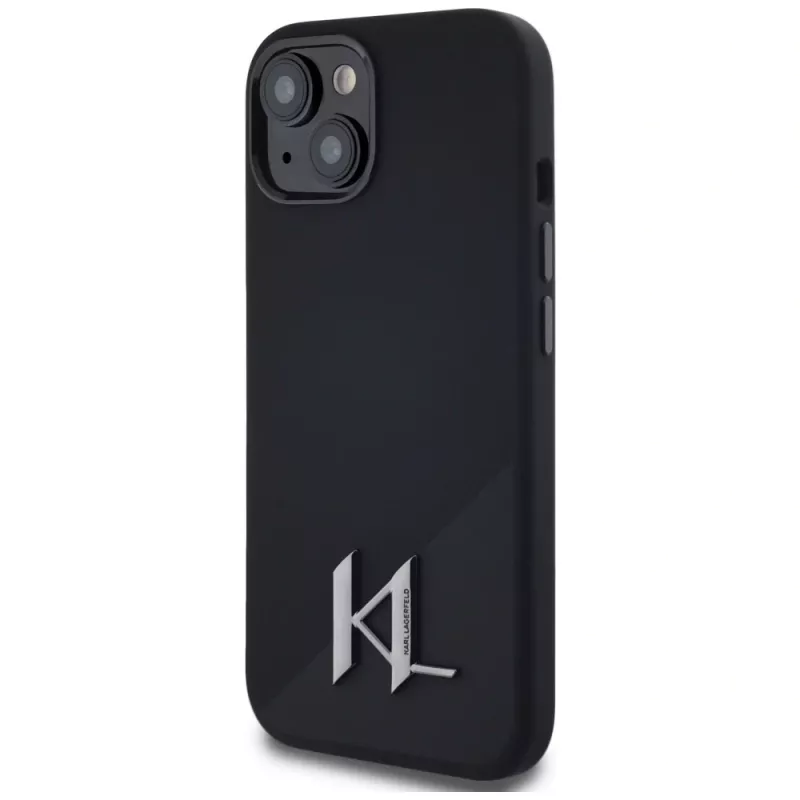 KARL LAGERFELD silicone Shadow Metal Initial MagSafe case voor iPhone 15 zwart