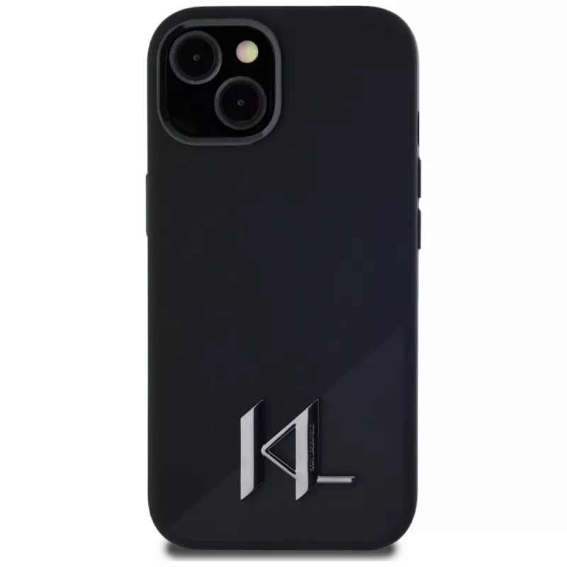 KARL LAGERFELD silicone Shadow Metal Initial MagSafe case voor iPhone 15 zwart