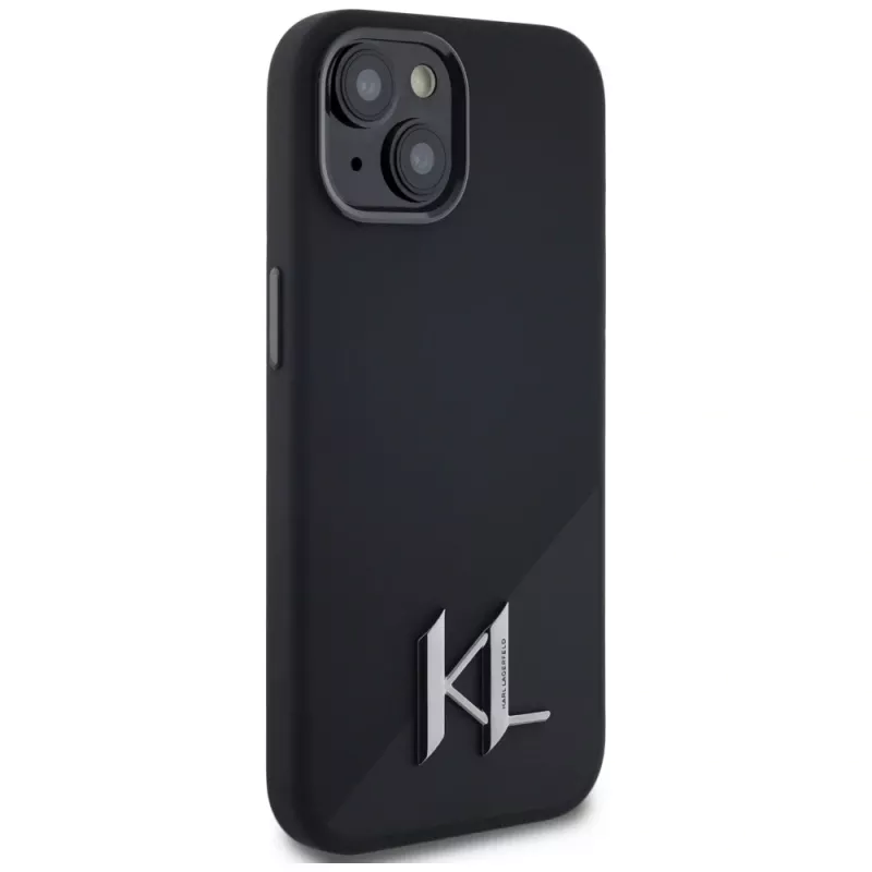 KARL LAGERFELD silicone Shadow Metal Initial MagSafe case voor iPhone 15 zwart