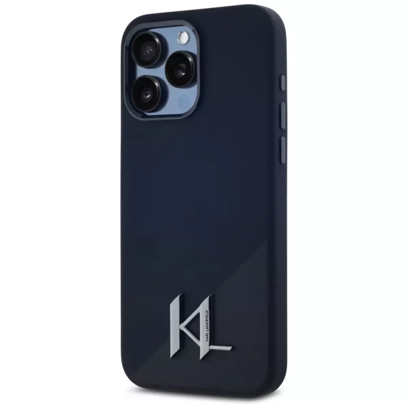 KARL LAGERFELD silicone Shadow Metal Initial MagSafe case voor iPhone 15 Pro, zwart