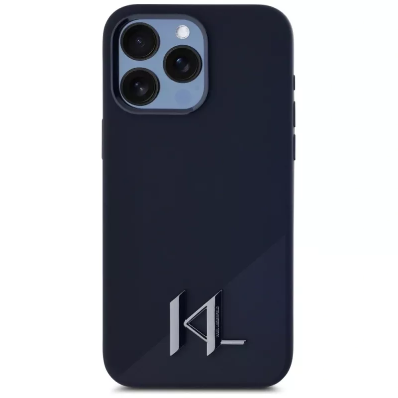 KARL LAGERFELD silicone Shadow Metal Initial MagSafe case voor iPhone 15 Pro, zwart