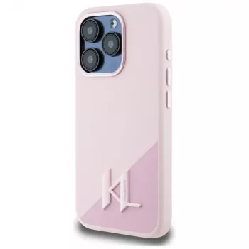 KARL LAGERFELD silicone Shadow Metal Initial MagSafe case voor iPhone 15 Pro, roze