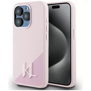 KARL LAGERFELD silicone Shadow Metal Initial MagSafe case voor iPhone 15 Pro Max, roze