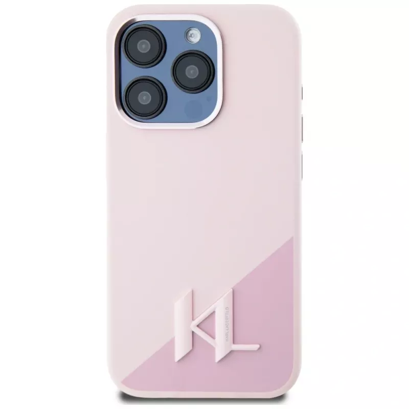 KARL LAGERFELD silicone Shadow Metal Initial MagSafe case voor iPhone 15 Pro Max, roze