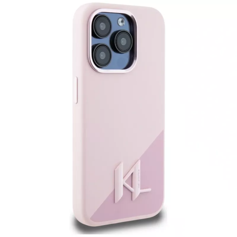 KARL LAGERFELD silicone Shadow Metal Initial MagSafe case voor iPhone 15 Pro Max, roze