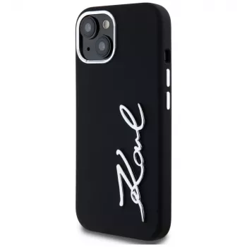 KARL LAGERFELD silicone Metal Script Logo case voor Apple iPhone 15, zwart