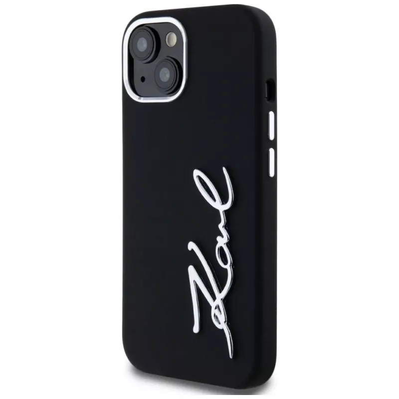 KARL LAGERFELD silicone Metal Script Logo case voor Apple iPhone 15, zwart