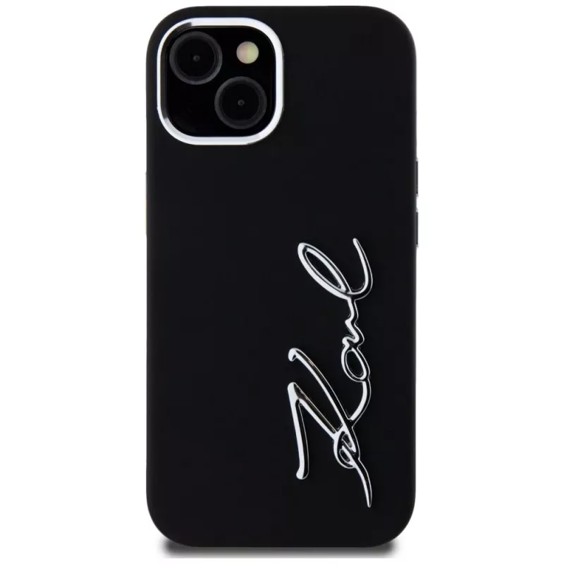 KARL LAGERFELD silicone Metal Script Logo case voor Apple iPhone 15, zwart