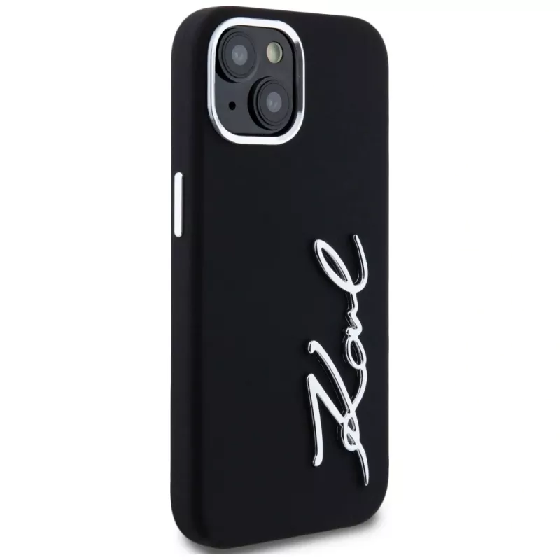 KARL LAGERFELD silicone Metal Script Logo case voor Apple iPhone 15, zwart