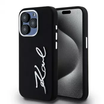 Karl Lagerfeld KLHCP15LSCMSMVK hardcase silicone Metal Script Logo voor iPhone 15 Pro 6.1 zwart