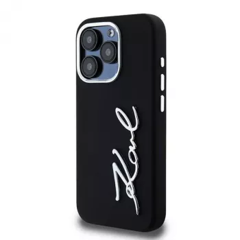 Karl Lagerfeld KLHCP15LSCMSMVK hardcase silicone Metal Script Logo voor iPhone 15 Pro 6.1 zwart