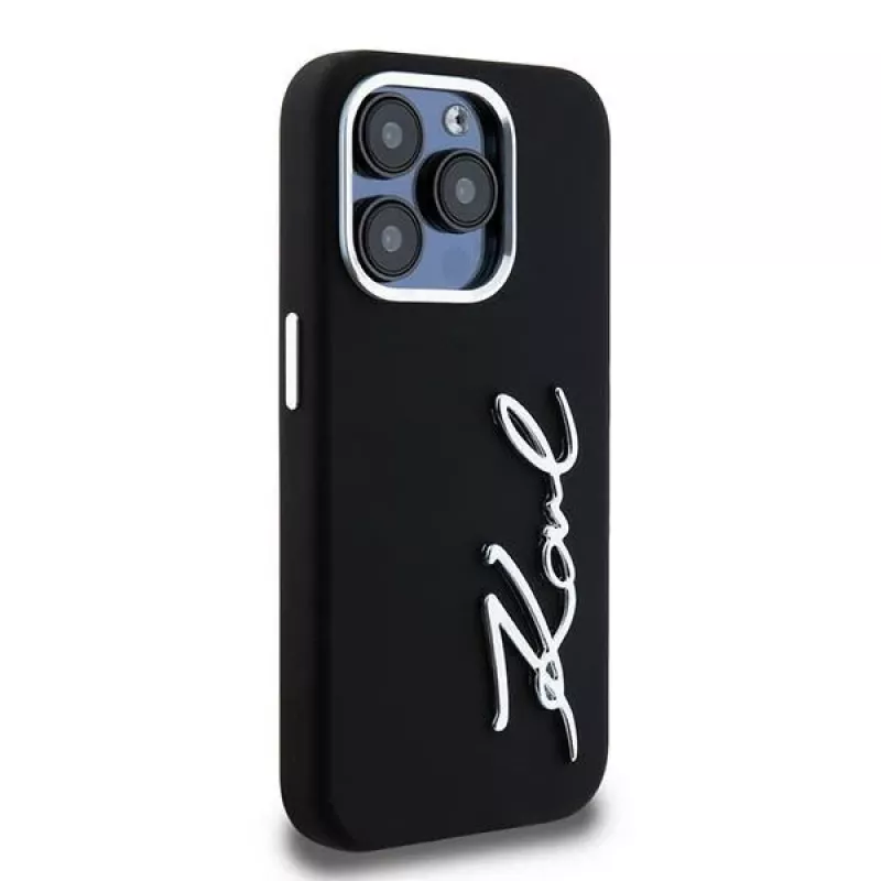 Karl Lagerfeld KLHCP15LSCMSMVK hardcase silicone Metal Script Logo voor iPhone 15 Pro 6.1 zwart