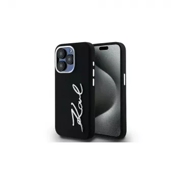 KARL LAGERFELD silicone Metal Script Logo case voor Apple iPhone 15 Pro Max, zwart