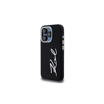 KARL LAGERFELD silicone Metal Script Logo case voor Apple iPhone 15 Pro Max, zwart