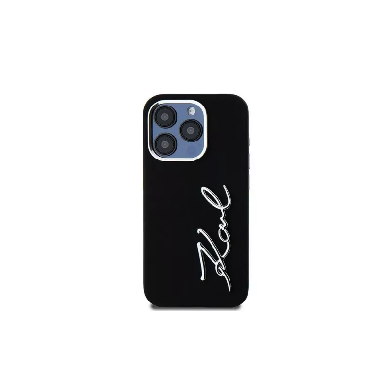 KARL LAGERFELD silicone Metal Script Logo case voor Apple iPhone 15 Pro Max, zwart