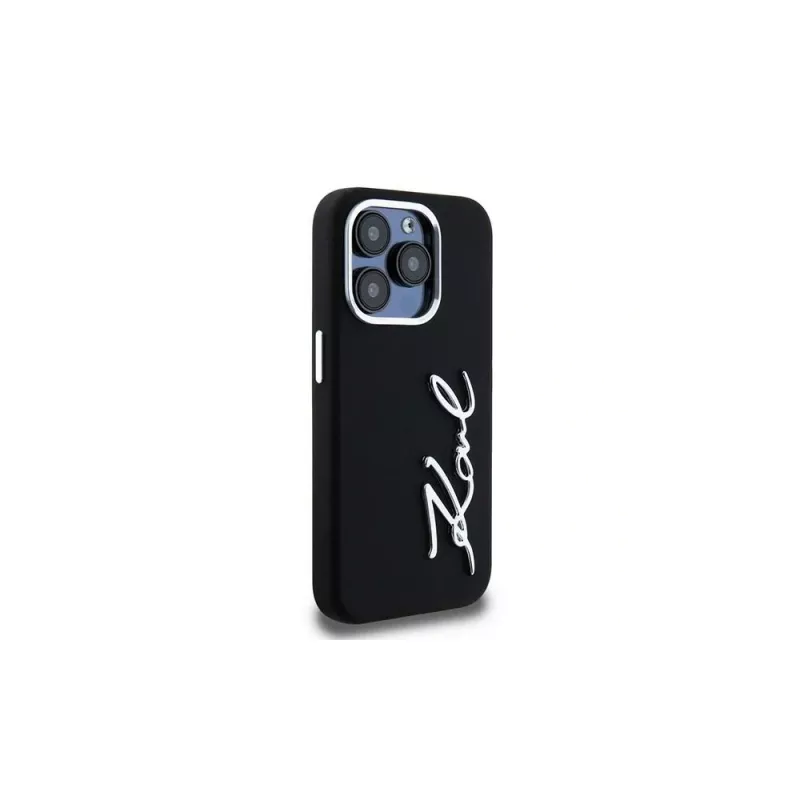 KARL LAGERFELD silicone Metal Script Logo case voor Apple iPhone 15 Pro Max, zwart