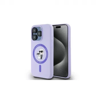 Karl Lagerfeld KLHMP15LSCMKCRHU iPhone 15 Pro 6,1 inch lila siliconen hoes met Karl & Choupette Heads ring en MagSafe