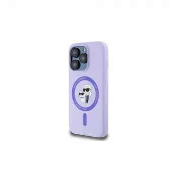 Karl Lagerfeld KLHMP15LSCMKCRHU iPhone 15 Pro 6,1 inch lila siliconen hoes met Karl & Choupette Heads ring en MagSafe