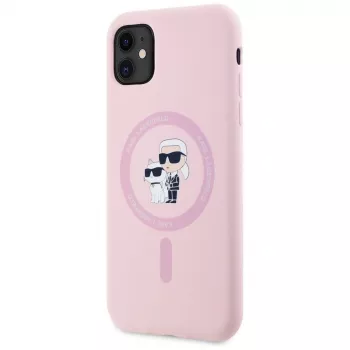 KARL LAGERFELD silicone Karl&Choupette MagSafe case voor iPhone 11 roze