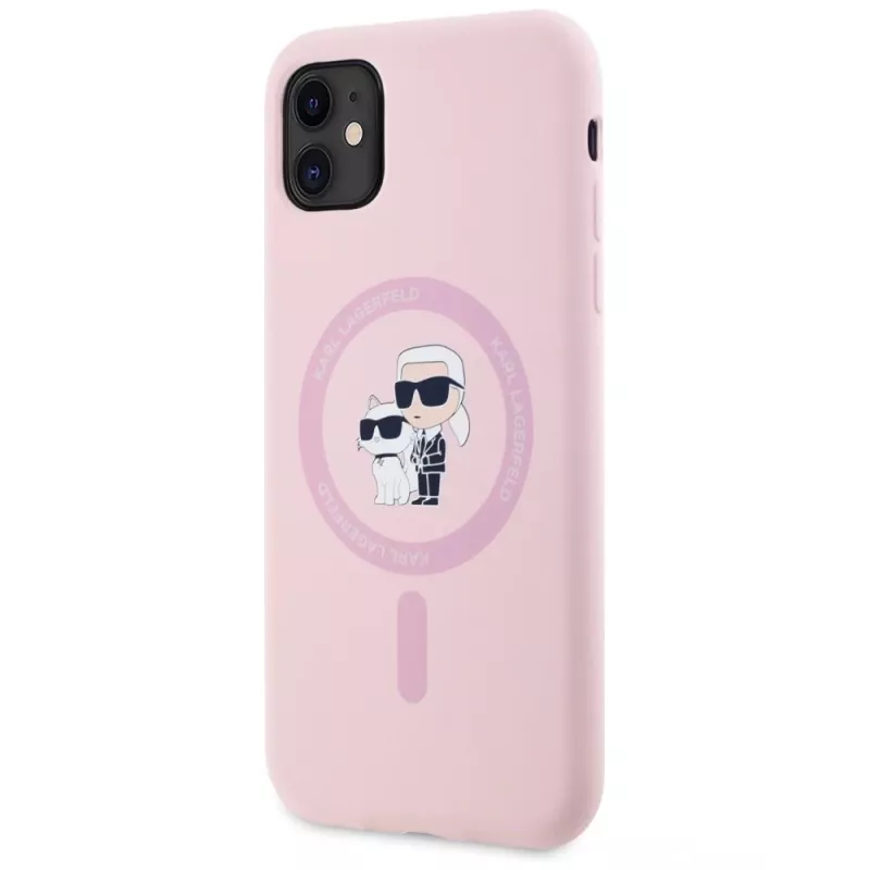 KARL LAGERFELD silicone Karl&Choupette MagSafe case voor iPhone 11 roze