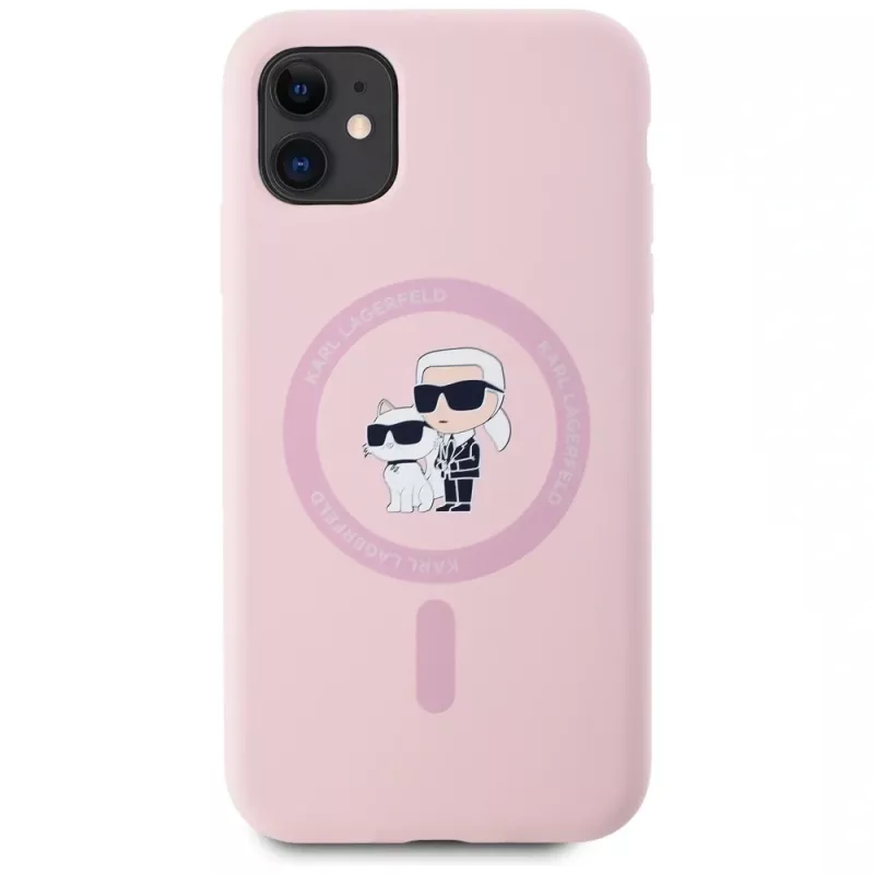 KARL LAGERFELD silicone Karl&Choupette MagSafe case voor iPhone 11 roze