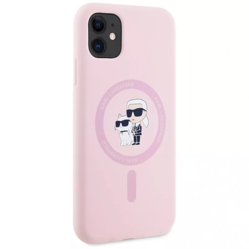 KARL LAGERFELD silicone Karl&Choupette MagSafe case voor iPhone 11 roze