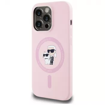 KARL LAGERFELD silicone Karl&Choupette MagSafe case voor iPhone 14 Pro Max roze