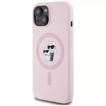 Karl Lagerfeld silicone Karl & Choupette MagSafe case voor iPhone 15 roze